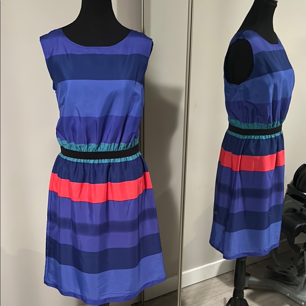 Striped Blue and Pink Sleeveless Dress